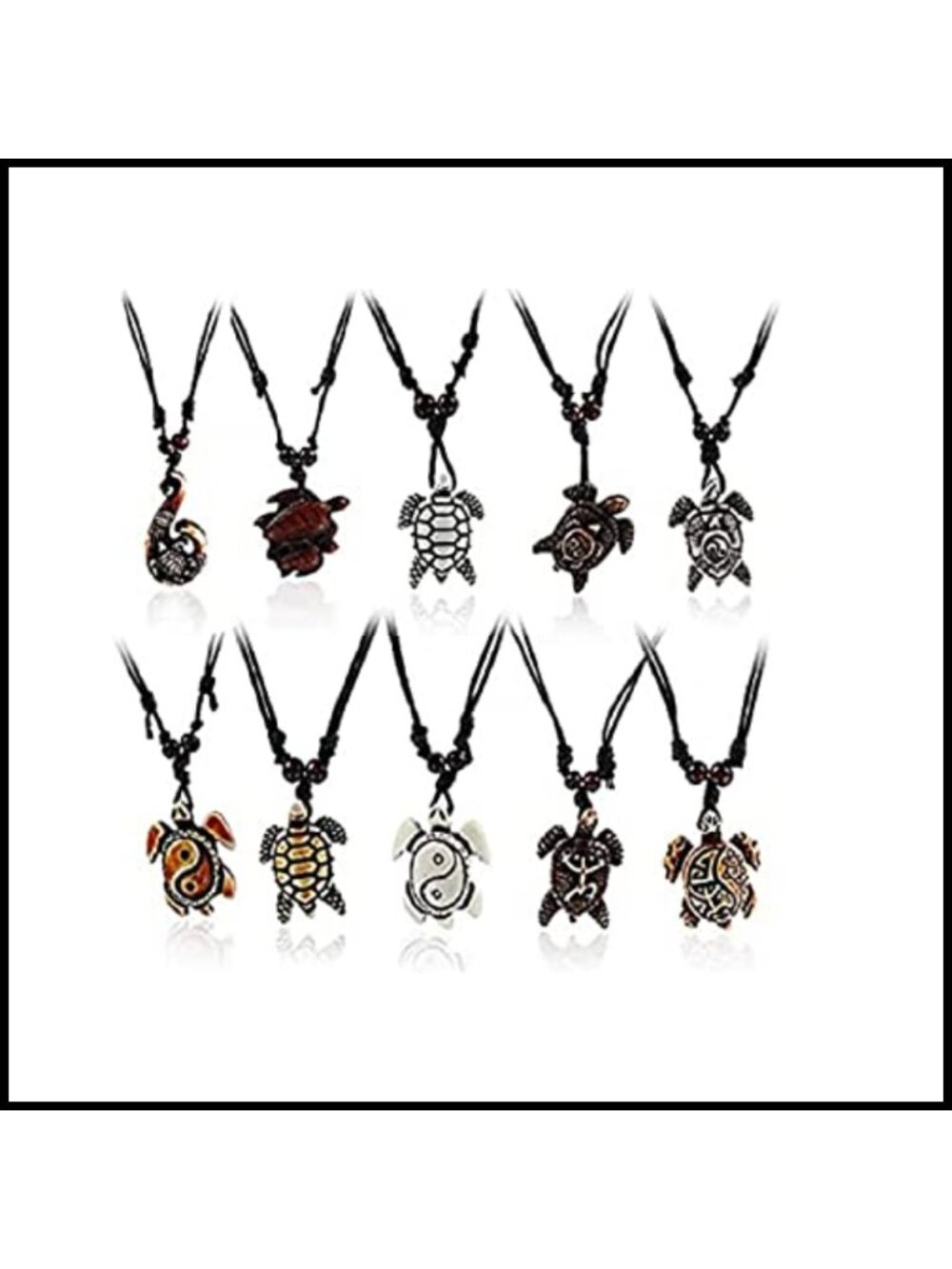 Artificial Bone Carved Sea Turtle Pendant Necklace Set Adjustable Rope Unisex